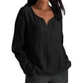 thumbnail image 6 of Hvot&aat Womens Cotton Linen Shirts Long Sleeve Loose Solid Color Casual Tops V Neck Elegant Beach Boho Lightweight Blouse, 6 of 7