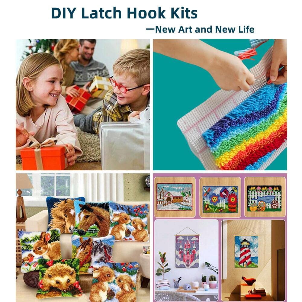 Thanksgiving Day Pumpkin Candle Latch Hook Kits Pillow Crochet Yarn Rug Pre-Printed Cushion Needlework Pillowcase Hook and Latch Kit Home Sofa Decoration 43x43cm(6)