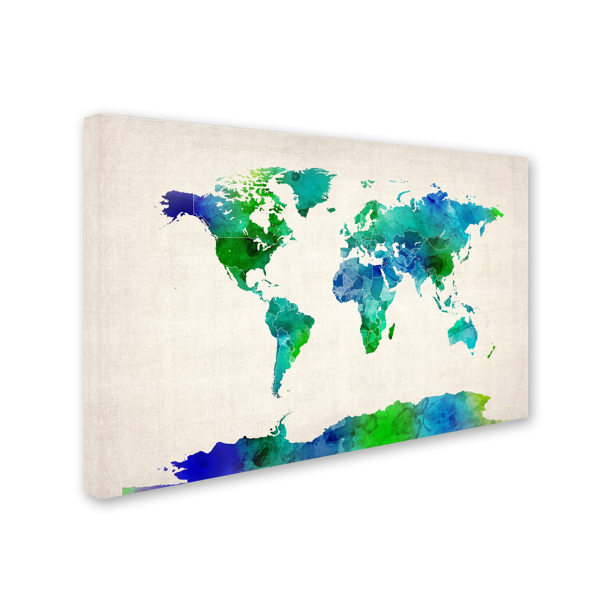 Trademark Fine Art "Watercolor Map of the World" Canvas Art by Michael Tompsett