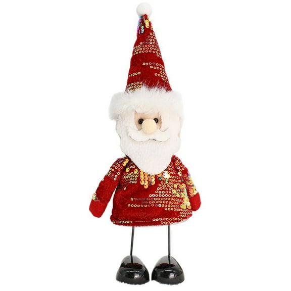 Christmas Santa Claus Plush Doll Sequin Decor Holiday Table Ornament Standing Figurine for Home Party Gift