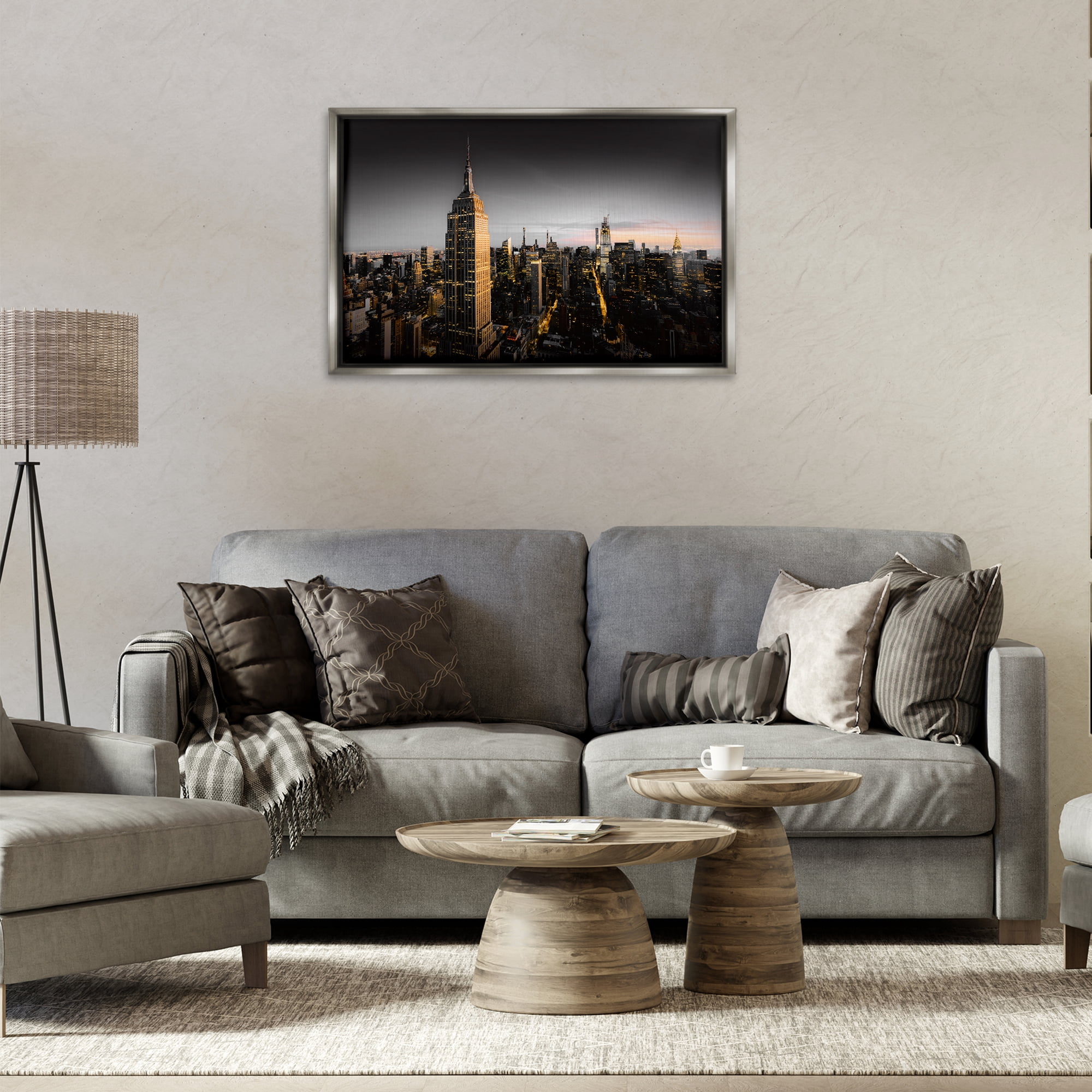 Stupell Industries Aerial City Horizon Scenic & Cityscapes Photography Gray Floater Framed Canvas Art Print Wall Art, 31 x 21