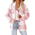 thumbnail image 2 of Fshiont Buffalo Plaid Jacket for Women Flannel Sherpa Button Down Shacket Casual Fuzzy Fleece Long Sleeve Shirt Pink S, 2 of 9