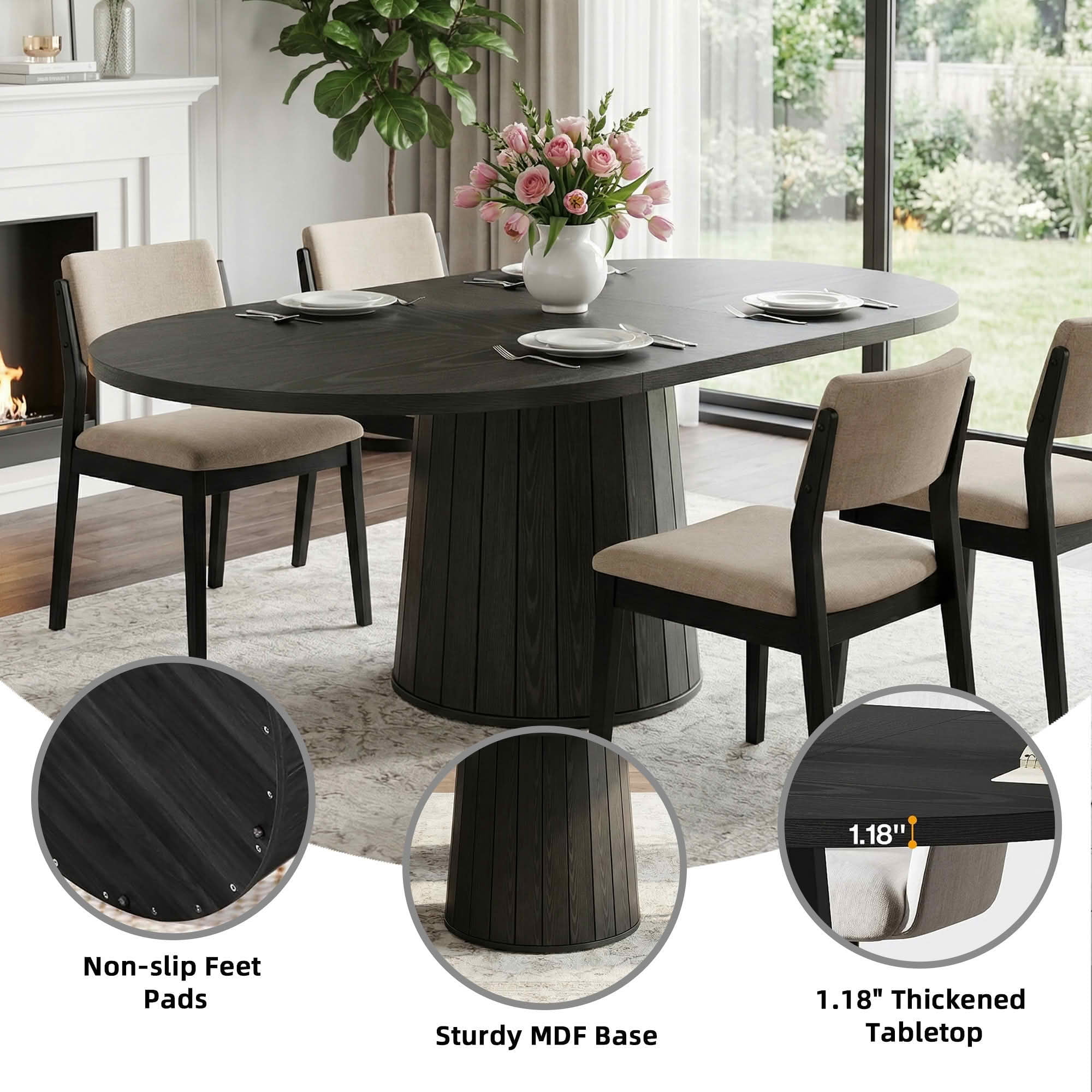 Dovelina 55" Oval Dining Table for 6, Modern Wood Multi-Purpose Dinner Table for Home, Small Apartment, Kitchen