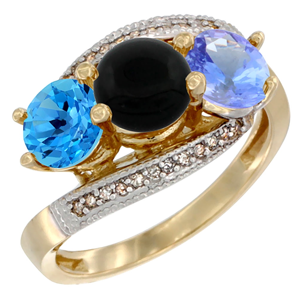 Gabriella Gold 14k Yellow Gold Natural Swiss Blue Topaz Black Onyx Tanzanite 3 Stone Ring Round 6mm Diamond Accent Size 8 Walmart Com Walmart Com