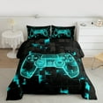 thumbnail image 2 of jejeloiu Kids Gamepad Controller Full Size Comforter Sets,Gamer Gaming Bedding Comforter Set,Cyan Black Bedding Sets For Adults,Ultra Soft Home Decor Reversible,3 Pieces, 2 of 8
