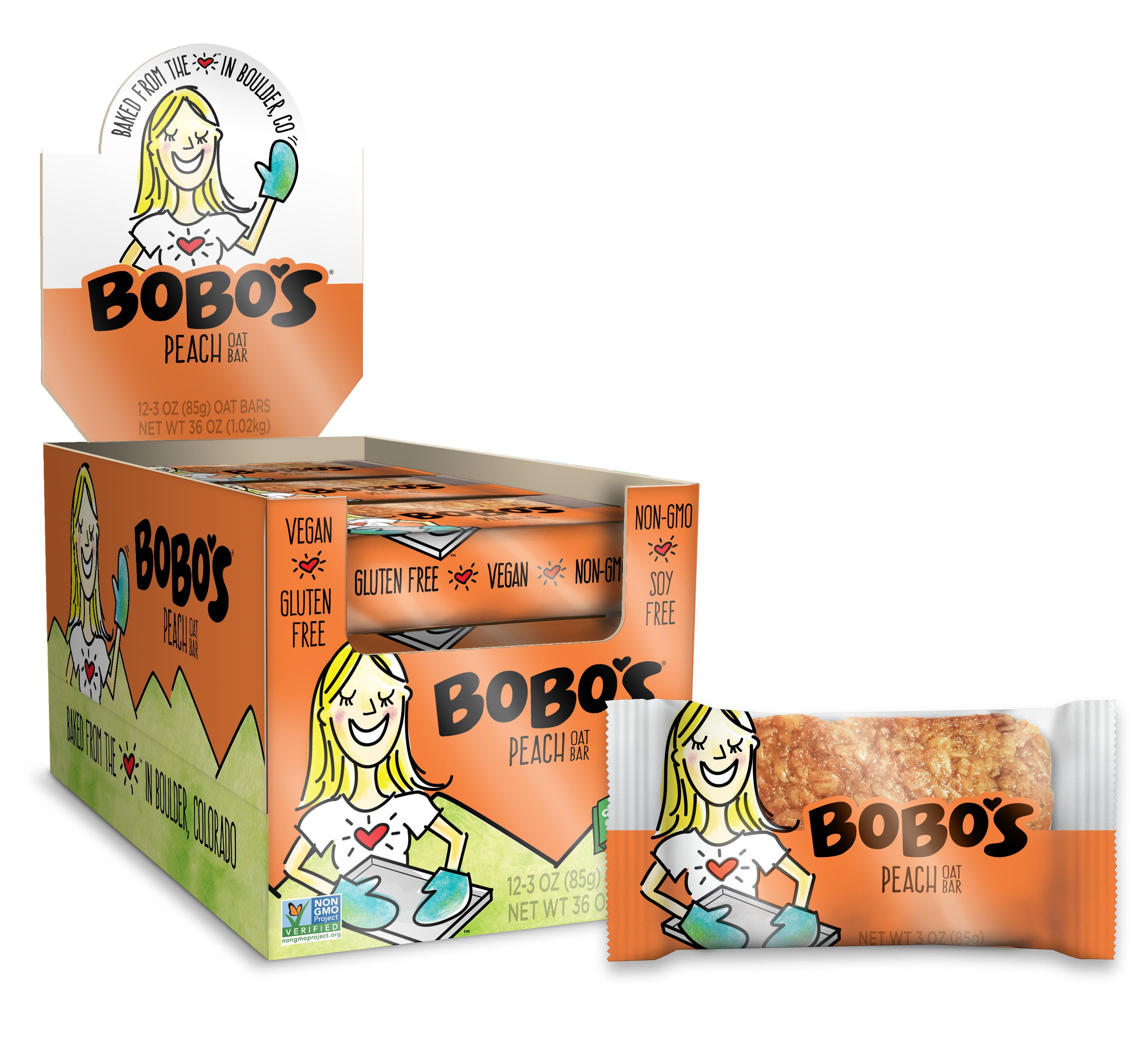 Bobo's Oat Bars, Gluten Free, Peach, 3 Oz, 12 Count