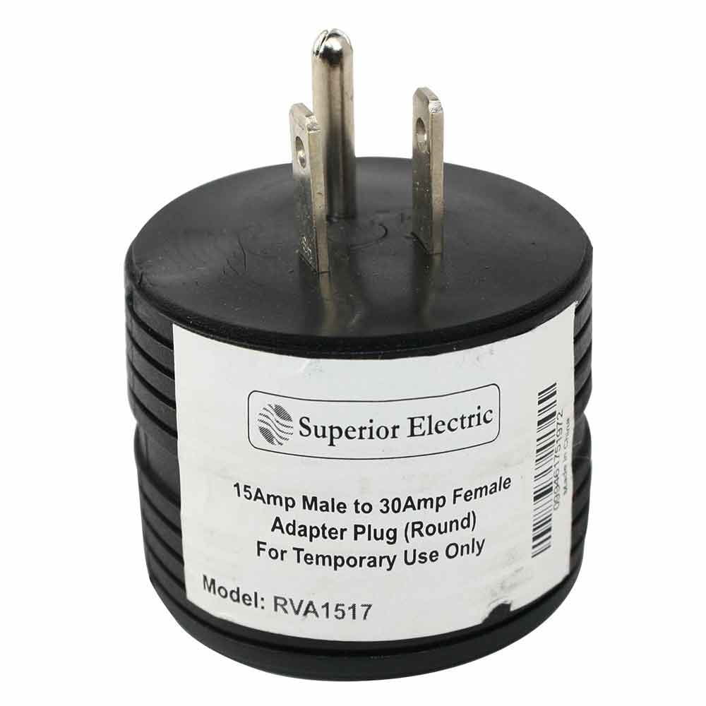 RVA1517 RV Electrical Adapter 15 Amp Male to 30 Amp Female Plug Round Grip Motorhome