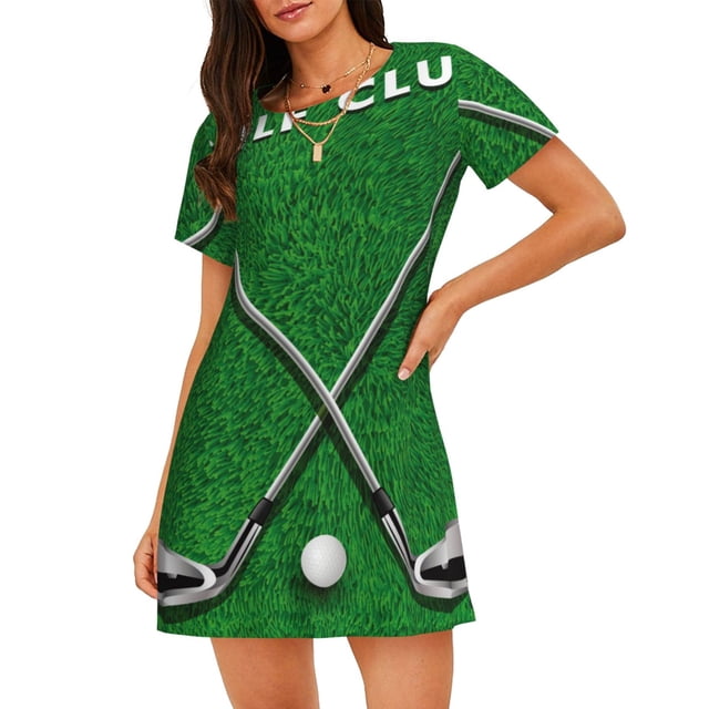 Vsdgher Chemise de Nuit à Manches Courtes pour Femmes, Motif Club de Golf, Col Rond, Mignonne, Confortable