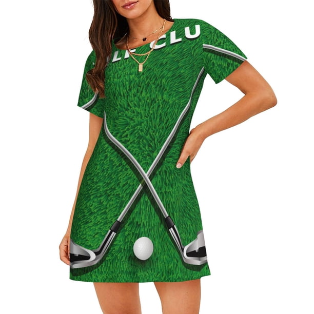 Fotbe Golf Sport Club Bata de Dormir para Mujer con Estampado, Camisón de Algodón de Manga Corta, Ropa de Dormir Casual