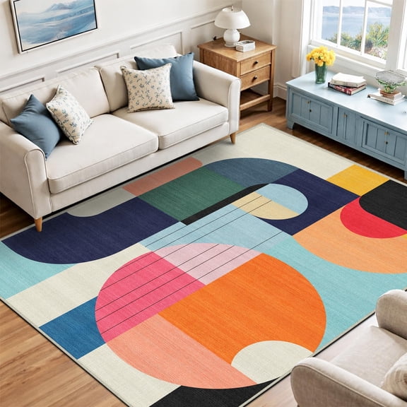 5' x 7' Colorful Boho Geometric Area Rug Modern Abstract Design Machine Washable Non-Slip