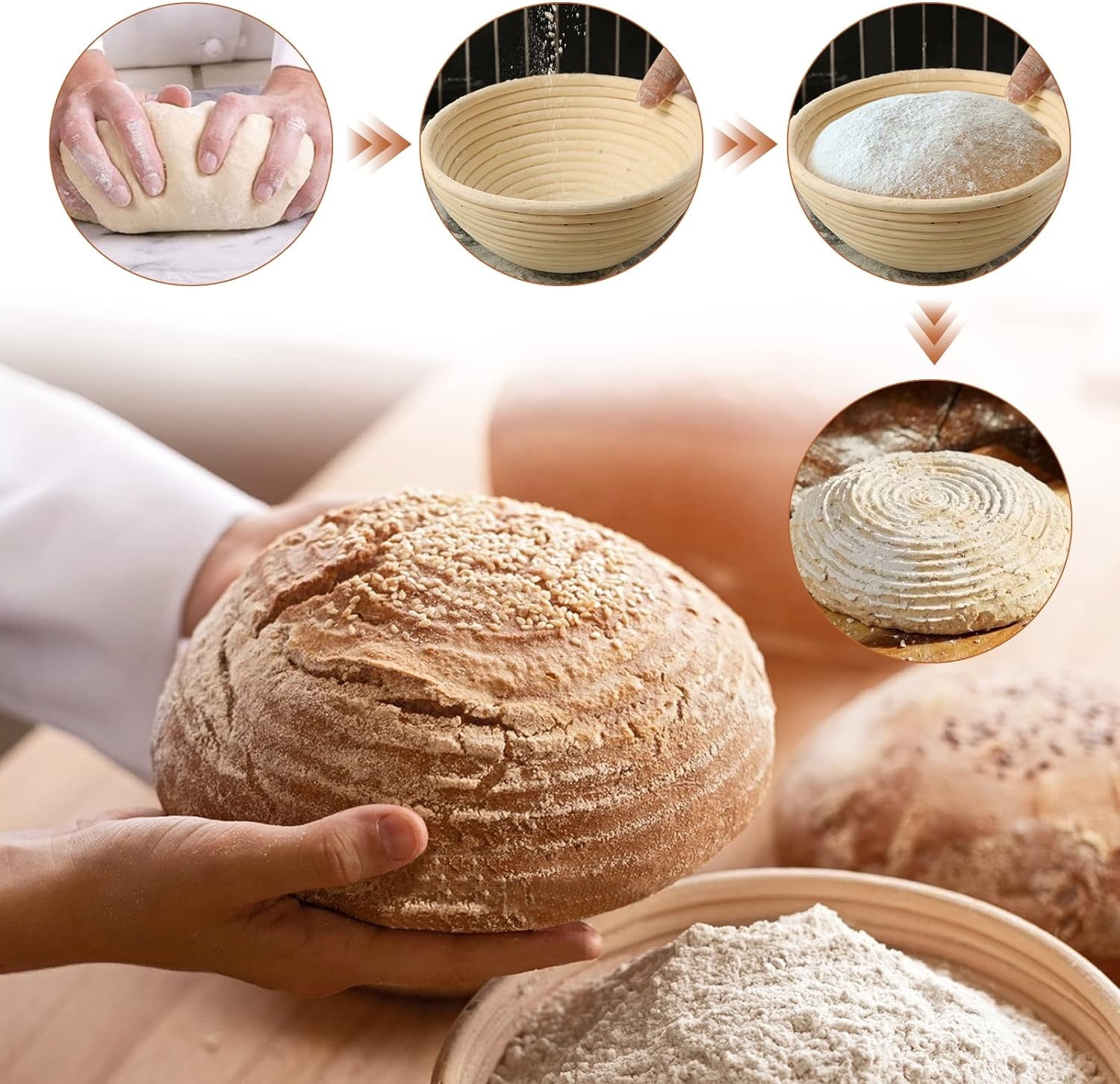 6 Pack 5 Inch Bread Proofing Basket,Bexikou Natural Rattan Proofing Bowl, Sourdough Bread Bakery Basket with Cloth Liner,Round Bread Basket for Bread Making