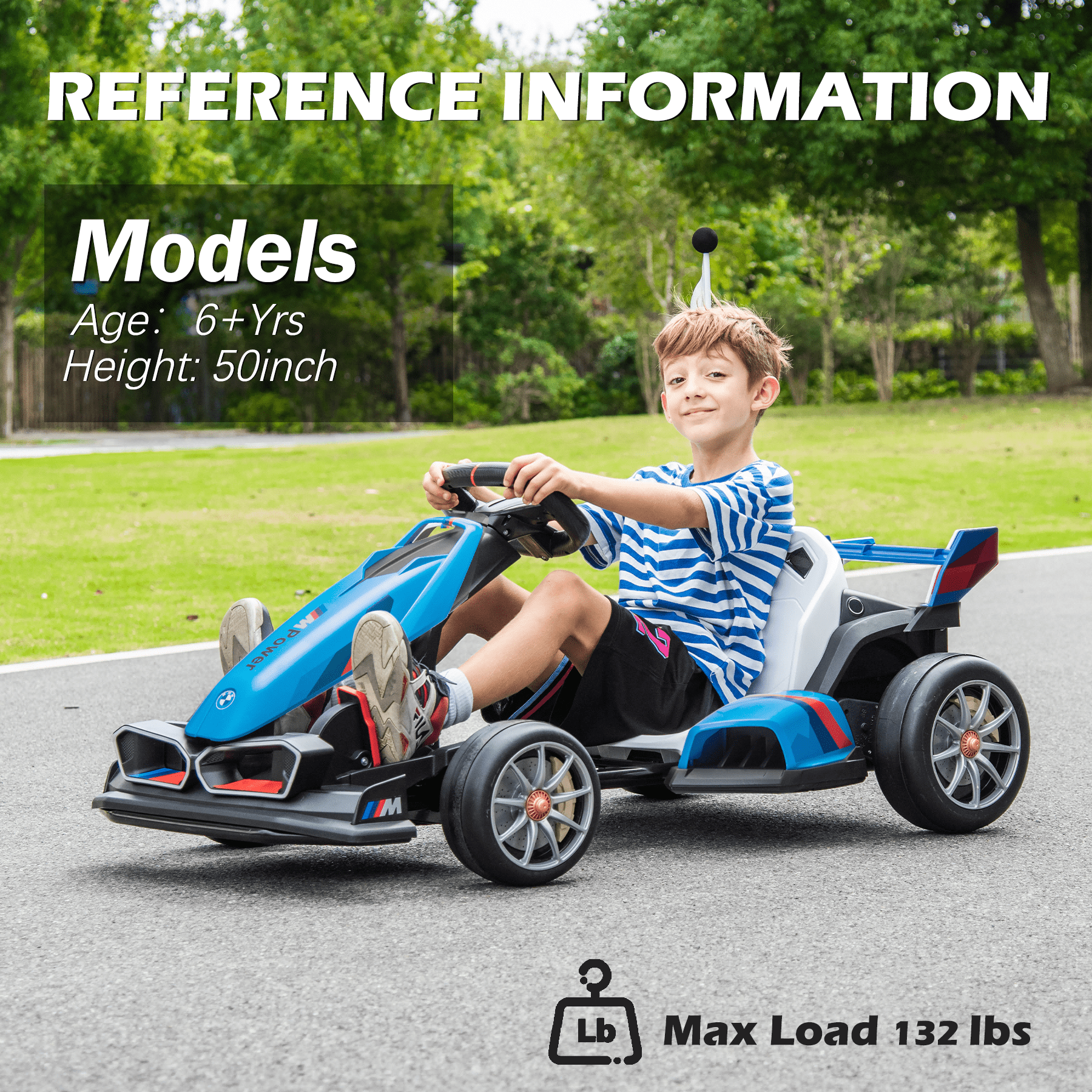 NEECHIPRO 36V Licensed BMW Electric Go Kart , 400W Powerful Motor Racing with Drift Race Pedal,for Kids Age 6+, 8mph,Blue