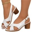 thumbnail image 3 of HTHLVMD Adjustable Ankle Strap, Women Dressy Summer Footwear, Platform Sandals for Women Wide Width Chunky Heel Comfort Cushion Summer Outdoor Womens Shoes Casual Shoes, White 5.5, 3 of 5
