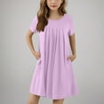 thumbnail image 5 of Spazoro Toddler Girls A-Line Dress, Round Neck Casual Solid Color Short Sleeve Princess Dresses for Child Girls Purple Size 5 T, 5 of 8