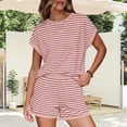 thumbnail image 5 of Letdown 2 Piece Sets for Women Summer Crew Neck Lounge Stripe Shorts Sets Cap Sleeve Lounge Spring Beach Airport Travel Vacation Outfits Matching Sweatsuit, 5 of 5
