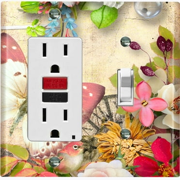 Metal Light Switch Plate Cover Floral Butterfly Bird Clock Damask BUT033