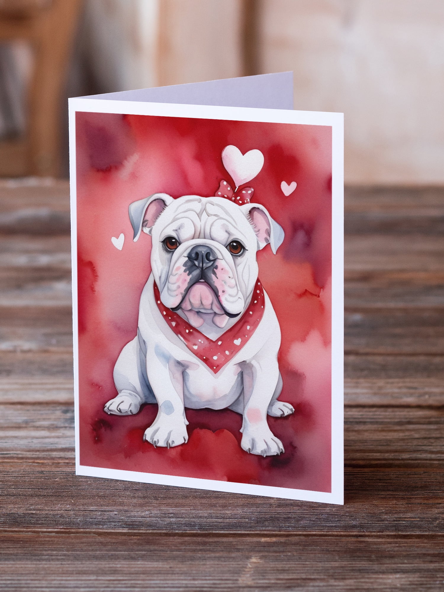 English Bulldog My Valentine Greeting Cards Pack of 8 7 in x 5 in