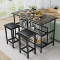 thumbnail image 3 of SYNGAR Kitchen Island Set with 2 Stools, Modern 3 Piece Dining Table Set with Wood Top, 2-Person Bar Table with Storage Shelves and Stools Set, Kitchen Side Table Set for Breakfast, Brown, D9080, 3 of 11