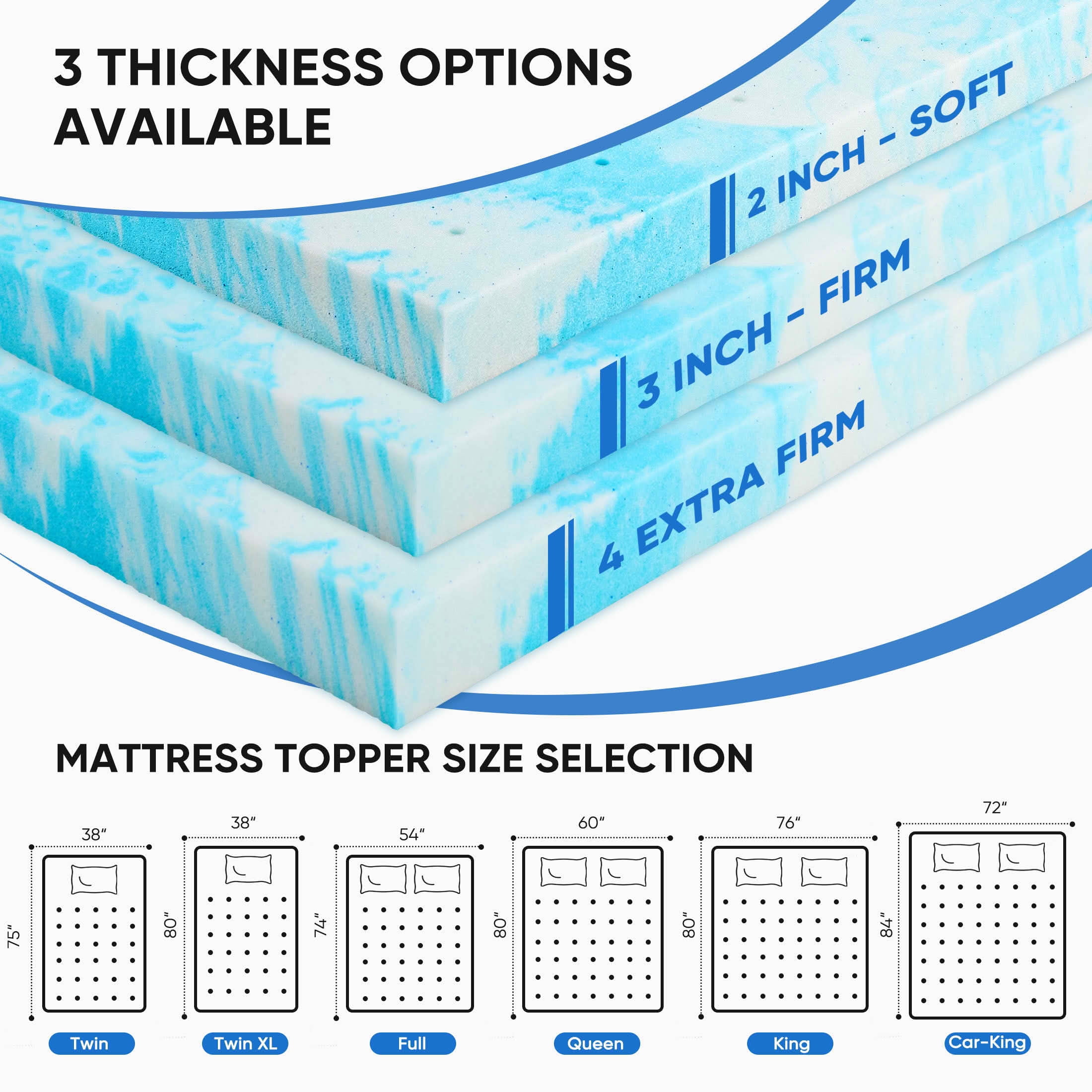 MAYEERTY Cooling Gel Memory Foam Mattress Topper, Pressure Relief Breathable Comfort Bed Topper