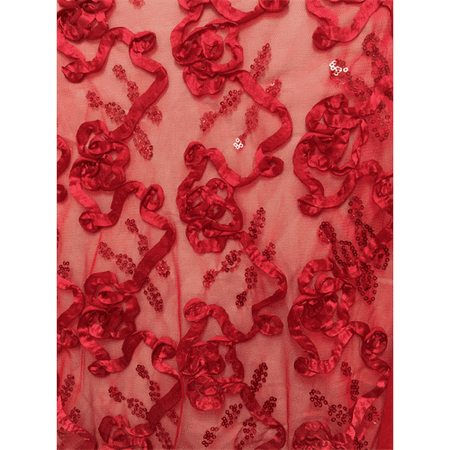 Vibrant Red Floral Ribbon Sequin Mesh, Fabric Sold By the Yard ...