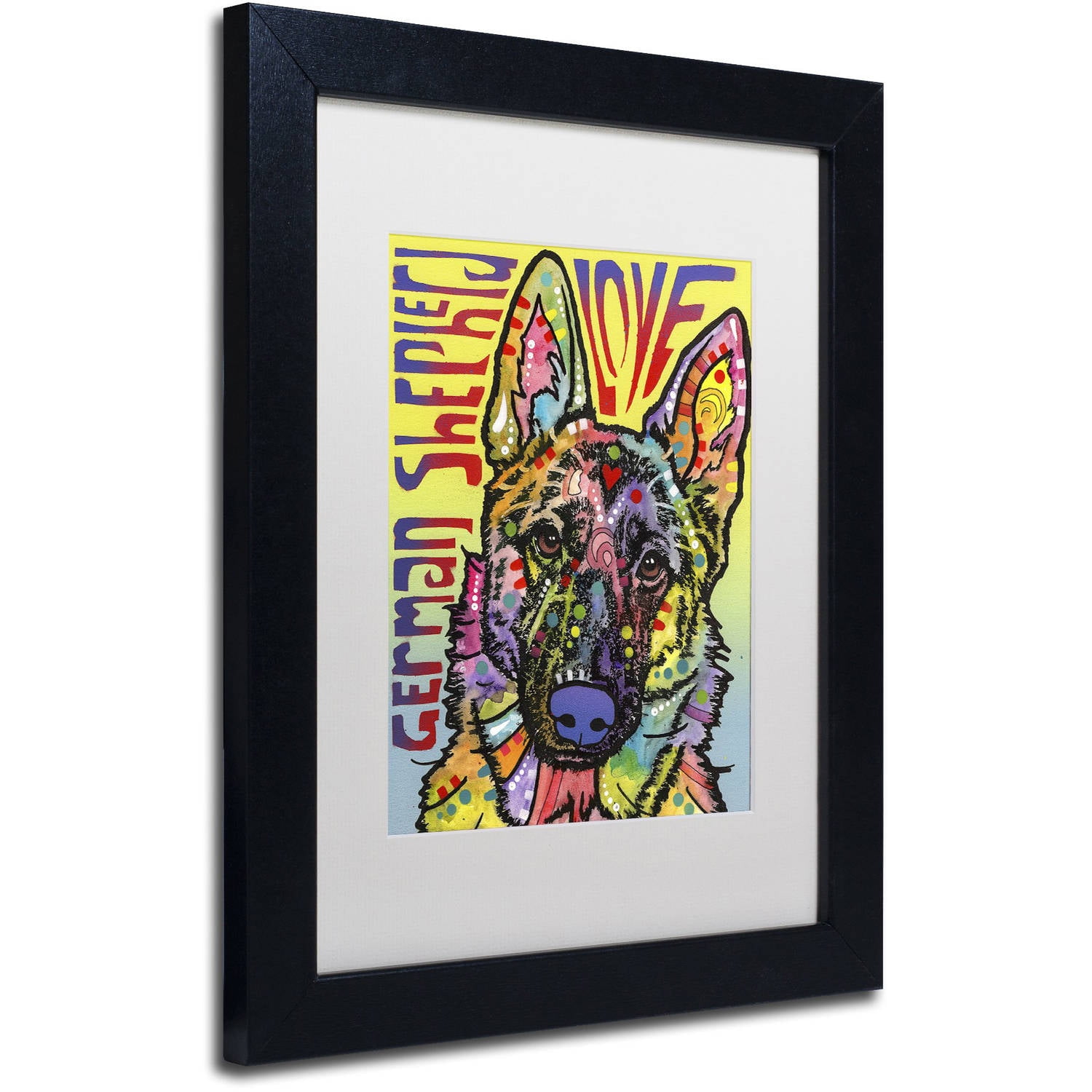 Trademark Fine Art 'German Shepherd Luv' Canvas Art by Dean Russo, White Matte, Black Frame