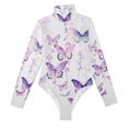 thumbnail image 2 of Butterflies Flowers Floral Women's Mock Turtle Neck Long Sleeve Tops Bodysuit Jumpsuit One Piece Leotards Shirt, 2 of 8