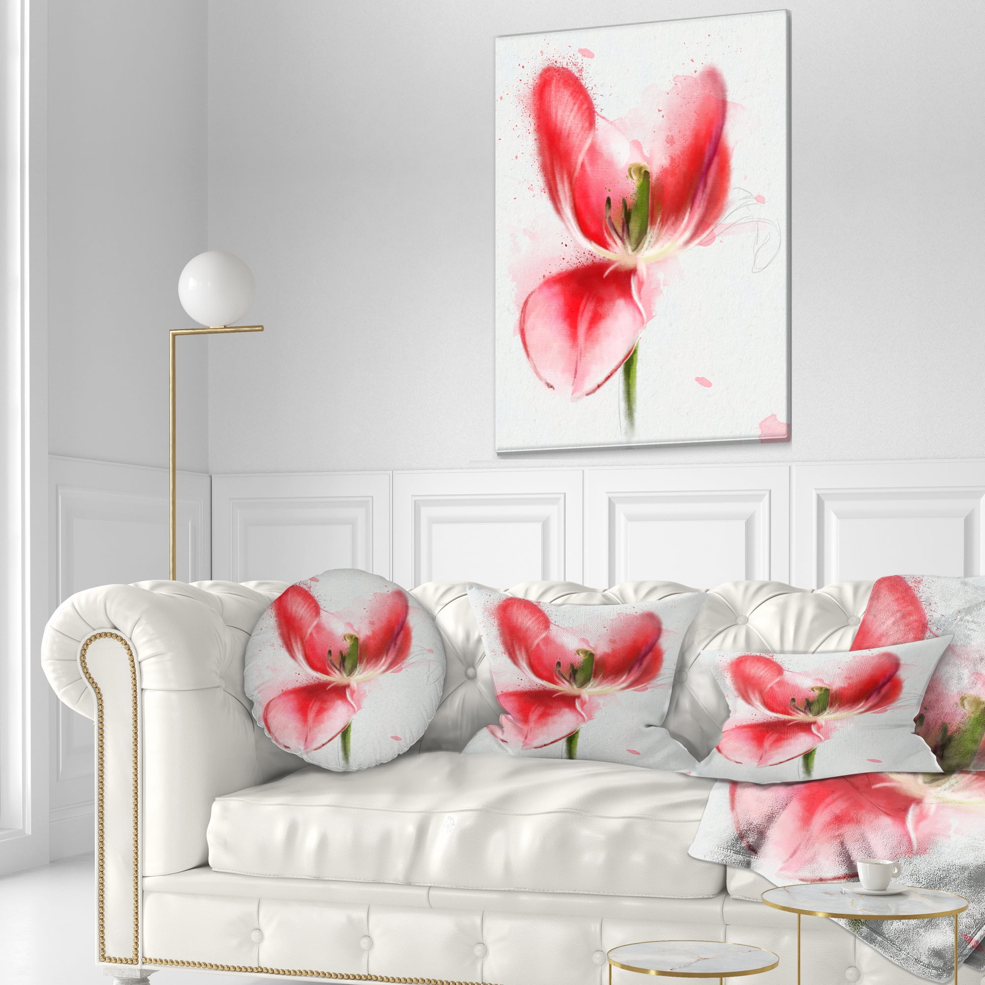 Designart Wonderful Red Poppy Watercolor - Floral Throw Pillow - 12x20