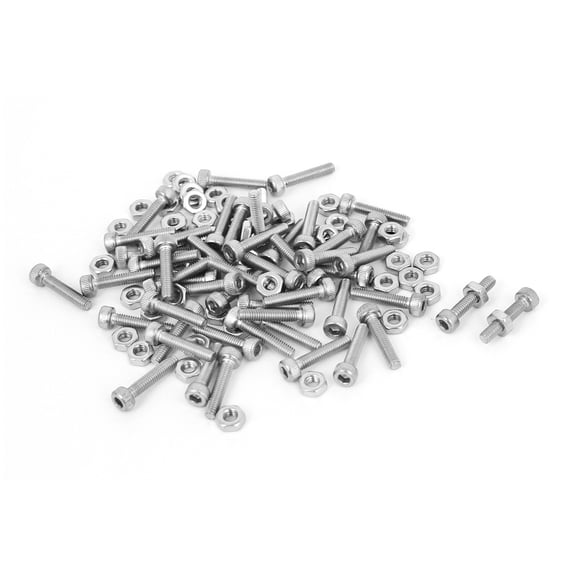 M2.5x12mm Stainless Steel Hex Socket Head Knurled Cap Screws Bolts Nut Set 50Pcs