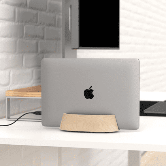 Vertical Laptop Stand in Maple Wood, Upright Adjustable Holder