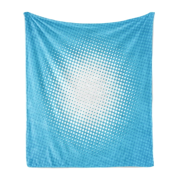 Vintage Blue Soft Flannel Fleece Throw Blanket, Retro Style Comic Inspired Pop Art and Sunny Haze Vanishing Dots, Cozy Plush for Indoor and Outdoor Use, 70" x 90", Pale Blue and White, by Ambesonne