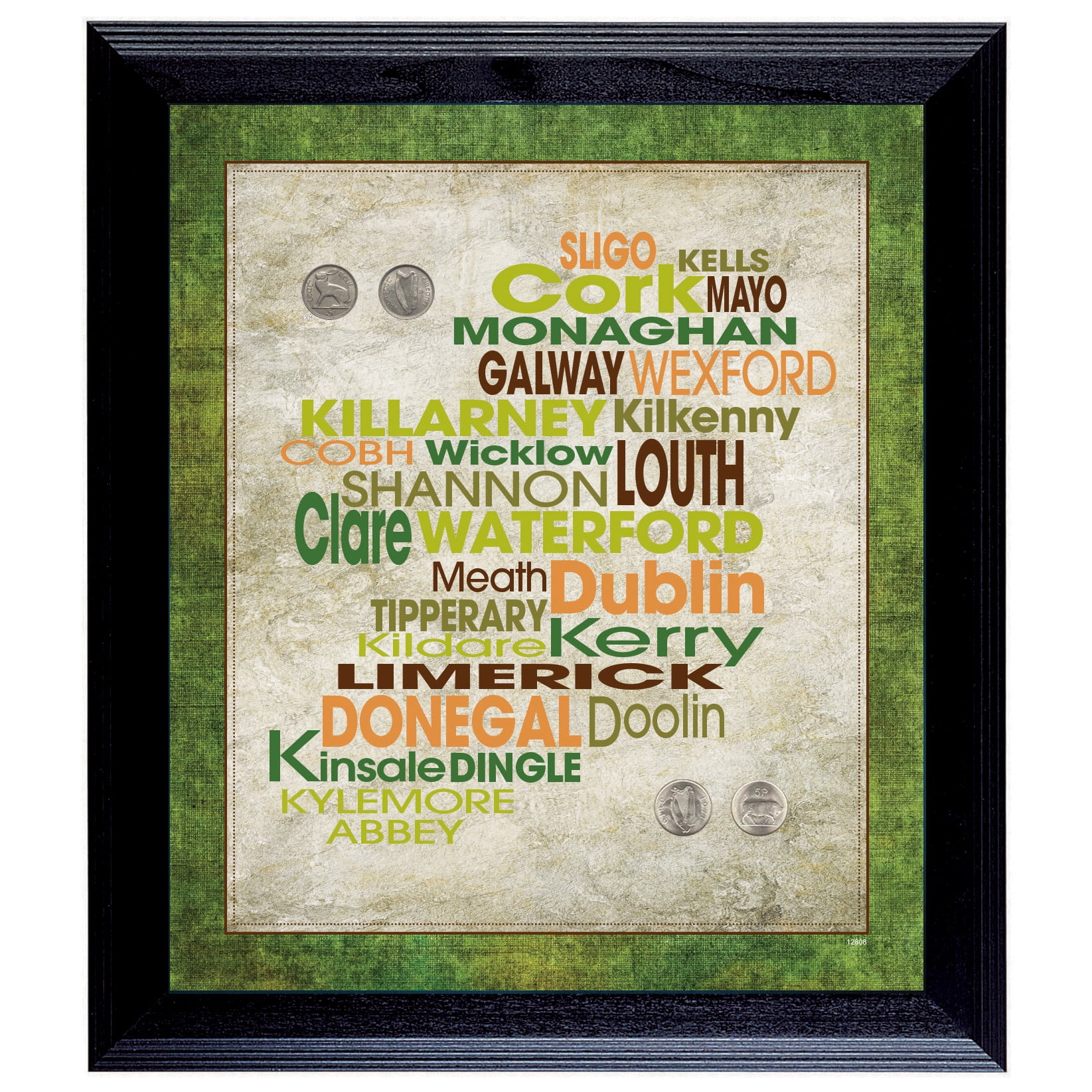 Irish Coin Wall Frame with Green and Orange Text