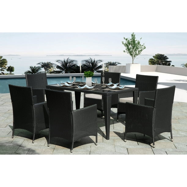 Clearance! Black Wicker Patio Furniture Set, 6 Rattan Wicker Chairs