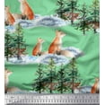 thumbnail image 1 of Soimoi Green Cotton Jersey Fabric Fox & Pine Tree Print Fabric by the Yard 58 Inch Wide, 1 of 3