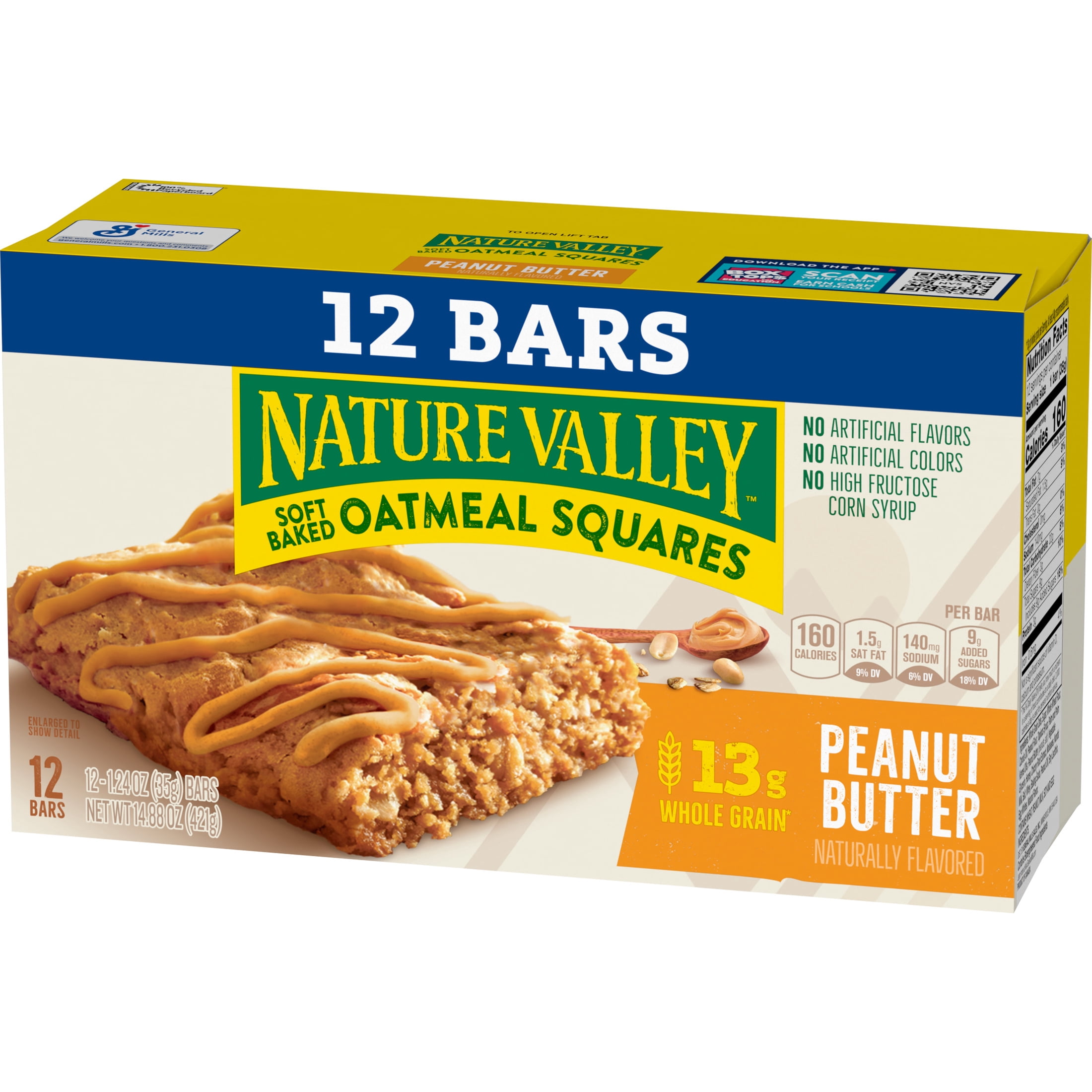 (3 pack) Nature Valley Soft Baked Oatmeal Squares, Peanut Butter, 12 Bars, 14.88 oz