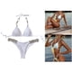 thumbnail image 4 of Traje de baño de dos piezas para mujer con tiras ajustables y diamantes de imitación Blanco S, 4 of 9