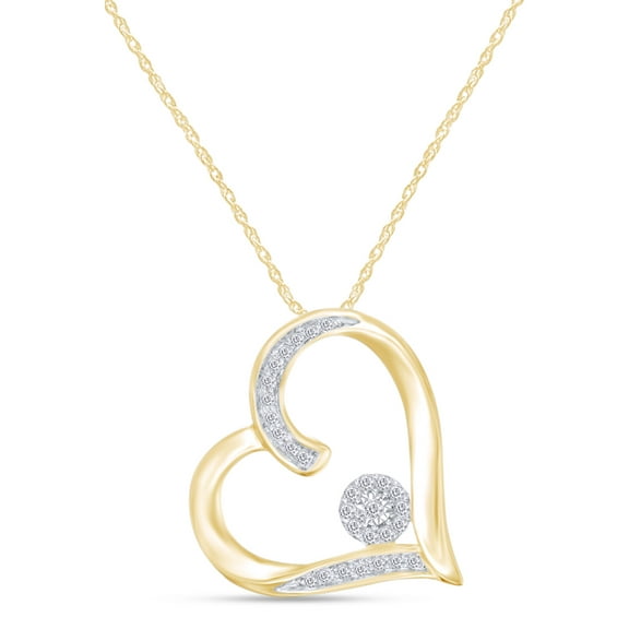 AFFY 14K Yellow Gold Over Sterling Silver Round Cut Natural Diamond Tilted Heart Outline Pendant Necklace Along With 18" Chain Jewelry For Women's (0.1 Cttw, J-K Color, I2-I3 Clarity)