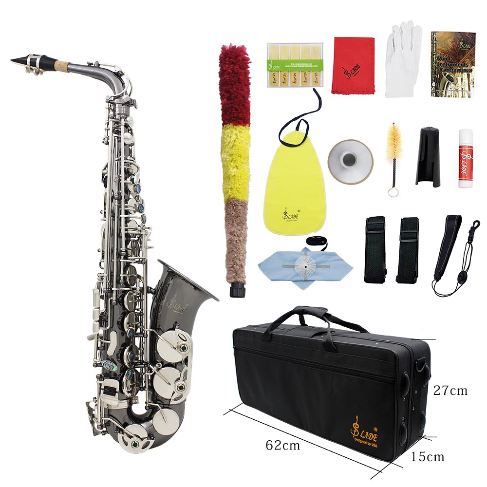KKmoom Brass Bend Eb Eflat Alto Saxophone Sax with Carrying Case Gloves Cleaning Cloth Straps