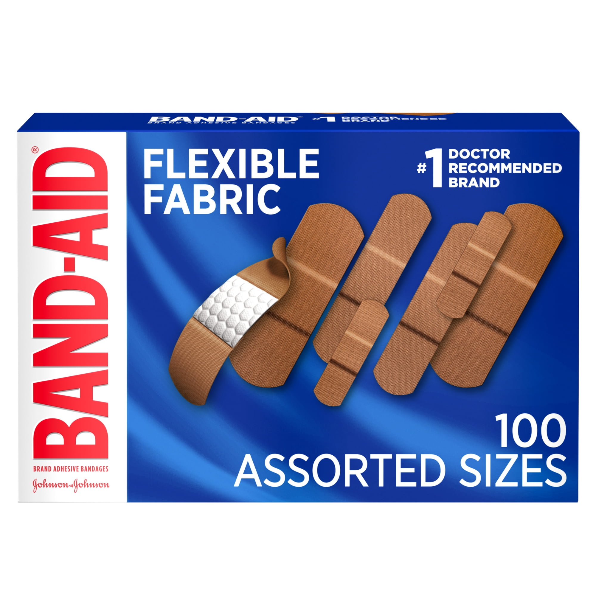 Band-Aid Brand Flexible Fabric Adhesive Bandages, Assorted, 100 Count