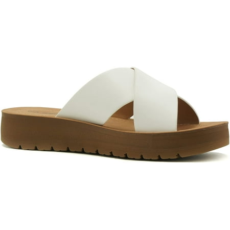 

Soda Shoes Women Sandals Crisscross Strap Band Flatform Platform LUCY-S White 10
