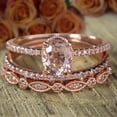 thumbnail image 2 of 2 Carat Antique Design Oval Shape Real Morganite And Diamond Moissanite Trio Ring Set With 18K Rose Gold Plating, Promise Ring, Anniversary Ring, 2 of 4