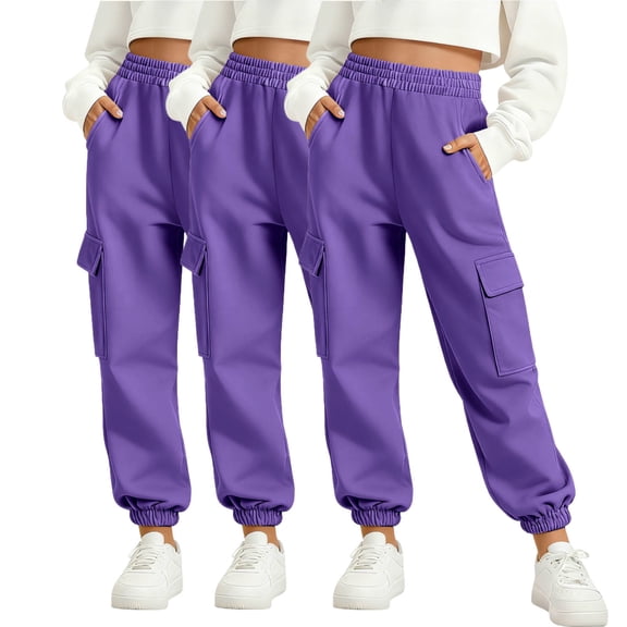 IFNWSV Boys Sweatpants Solid Color Elastic Waistband Side Pockets Cuffed Athletic Casual Cotton Pants Purple 4-5 Years