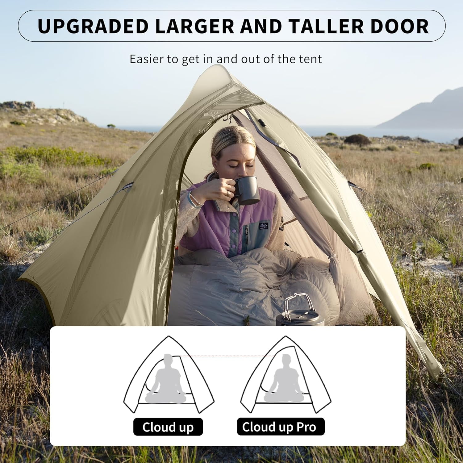 Naturehike 2 Person Tent Lightweight Backpacking Tent with Footprint - Free Standing Ultralight Camping Hiking Backpack Tents, 7.22×5.25ft, Sand