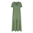 thumbnail image 5 of up to 60% off Gifts Usmixi Summer Dresses for Women Casual Plus Size Pleated Swing Linen Loose Maxi Dresses 2023 Short Sleeve V-Neck Solid Long Formal Dress Green XXXXL, 5 of 6