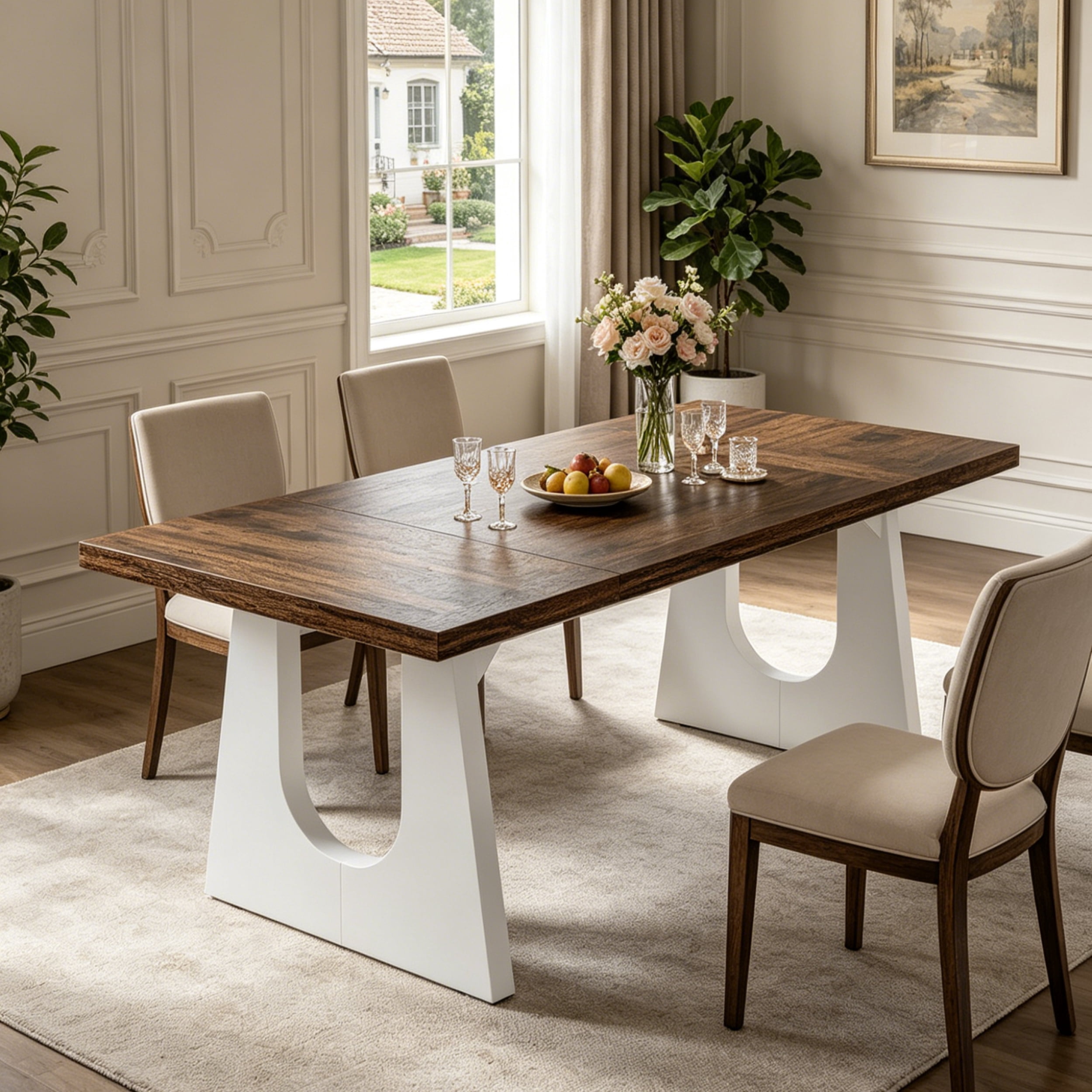 Fnova 70.9" Rectangular Dining Table for 6-8 People, Large Farmhouse Wood Kitchen Table with Heavy Duty Legs, Easy to Assemble