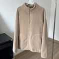 thumbnail image 2 of CHGBMOK Women Fleece Jacket Stand Collar Long Sleeve Full Zip Lightweight Coat Casual Loose Fit Outerwear with Pockets, 2 of 6