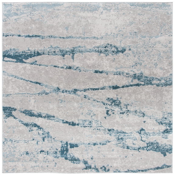 SAFAVIEH Meadow Vinal Wavy Marble Area Rug, Light Grey/Blue, 6'7" x 6'7" Square