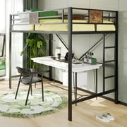 SHA CERLIN Metal Twin Size Loft Beds Frame with Stairs & Full-Length Guardrail for Teen and Child, Black