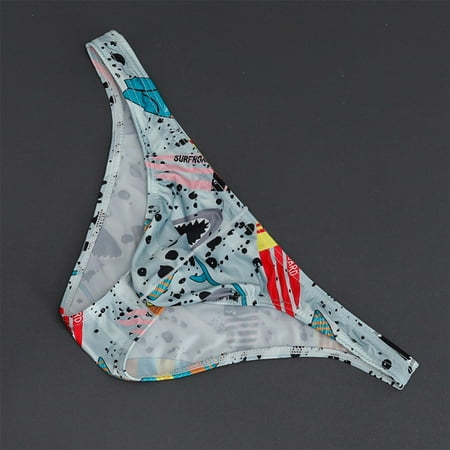 

Men Sexy Low Waist Print Breathable Briefs Smooth Elastic Ice Silk Underpants