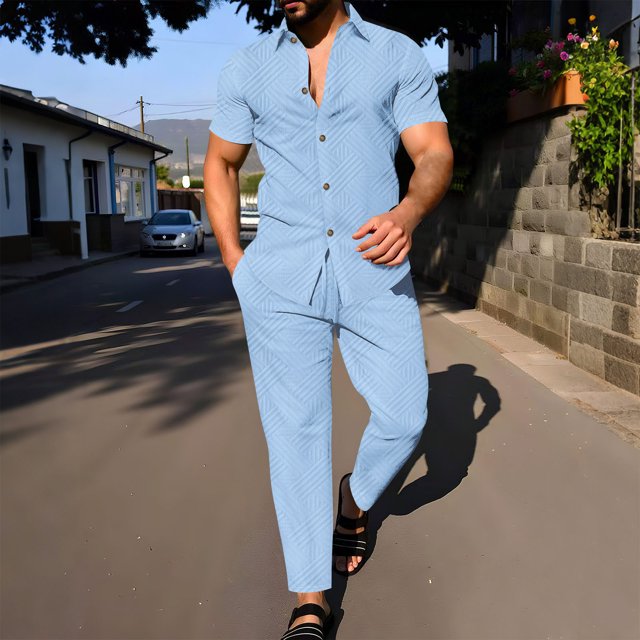NTACZA Button Down Men's 2 Pieces Outfits Short Sleeve Athletic Tracksuits Mens Active Collared Sweatsuits 3XL