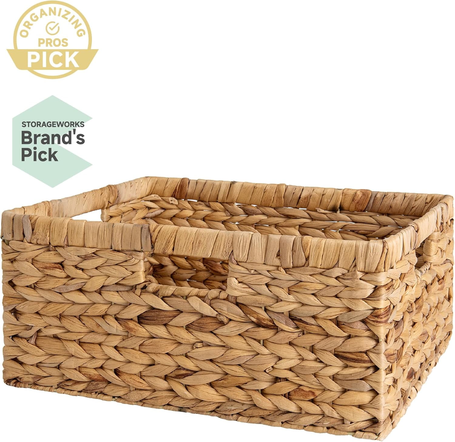 StorageWorks Extra Large Wicker Baskets for Organizing, Water Hyacinth Storage Basket with Built-in Handles